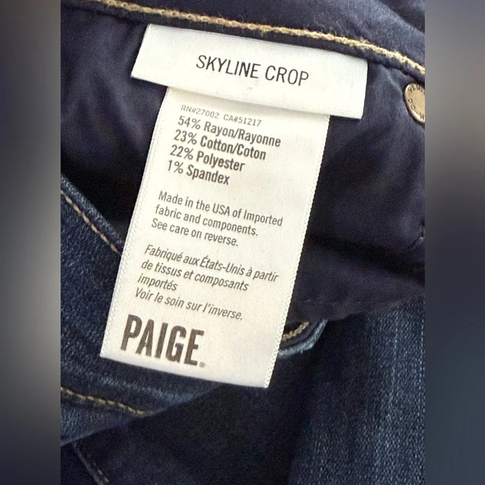 Paige Skyline Skinny Crop cuffed Hem Jeans women’s Sz 26 dark blue closet staple